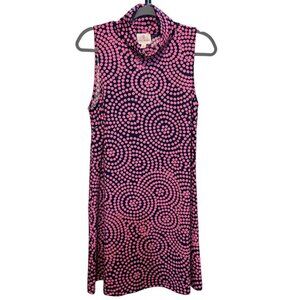 JB by Julie Brown Navy Blue Pink Polka Dot Sleeveless Turtleneck Shift Dress